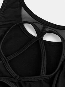 SHEIN 女童彈性連身衣，背面愛心設計，修身款，適合學校、運動、舞蹈、體操，鏤空黑色梭織，夏季嬰幼兒運動款，秋冬適用 - 黑色 - 查看 8