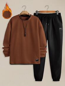 EASEVO Men's Plus Size Letter Print Long Sleeve T-Shirt And Sweatpants Casual Set Halloween Winter Party Autumn - Multicolor - View 11