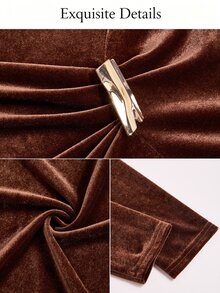 SOLERSUN Women's Autumn Cold Shoulder Bodycon Mini Dress Ruched Metal Buckle Decor Asymmetric Hem Elegant Mature Maturity Party Cocktail Coffee Brown - Brown - View 10
