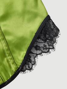 SHEIN MOD Women's Bowknot Decor Contrast Lace Hem Camisole - Green - View 8