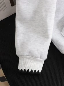 SHEIN 青少年女孩秋冬休閒街頭風針織保暖內裡拼色波浪邊刺繡寬鬆落肩大口袋拉鍊連帽外套，適合返校與日常穿著 - 灰色 - 查看 4