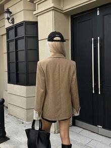 DAZY Women's Lapel Neck Long Sleeve Casual Commute Blazer Fall - Khaki - View 7