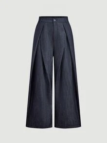 SHEIN MOD Fashion Plus Size Women's Elegant Deep Blue Wide Leg Suit Pants, Casual, Commute - Blue - View 2