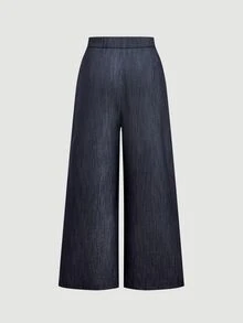 SHEIN MOD Fashion Plus Size Women's Elegant Deep Blue Wide Leg Suit Pants, Casual, Commute - Blue - View 3
