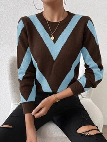SHEIN PariChic 2026 Autumn/Winter New Diamond Striped Pullover Sweater - Multicolor - View 6