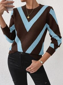 SHEIN PariChic 2026 Autumn/Winter New Diamond Striped Pullover Sweater - Multicolor - View 4