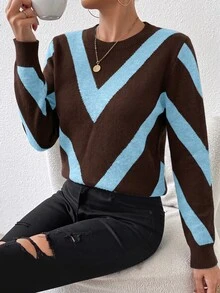 SHEIN PariChic 2026 Autumn/Winter New Diamond Striped Pullover Sweater - Multicolor - View 5