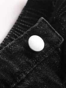 SHEIN 男童寬鬆版型黑色牛仔褲，飾有亮面火焰水鑽 - 黑色 - 查看 4