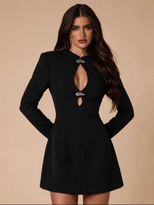 SHEIN BAE Women's Solid Color Casual Commute Travel Long Sleeve Blazer Jacket - Black - View 5