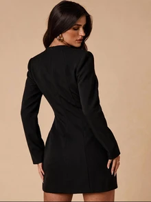 SHEIN BAE Women's Solid Color Casual Commute Travel Long Sleeve Blazer Jacket - Black - View 2