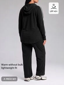 Innovista Innovista Set Olahraga Wanita Hangat Beludru Berkerudung Lengan Panjang Celana Lebar Ukuran Plus Set Gym Set Latihan Pakaian Olahraga Activewear Elastisitas Tinggi - Hitam - View 7
