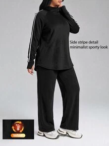 Innovista Innovista Set Olahraga Wanita Hangat Beludru Berkerudung Lengan Panjang Celana Lebar Ukuran Plus Set Gym Set Latihan Pakaian Olahraga Activewear Elastisitas Tinggi - Hitam - View 2
