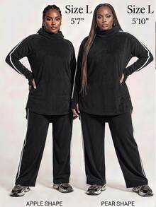 Innovista Innovista Set Olahraga Wanita Hangat Beludru Berkerudung Lengan Panjang Celana Lebar Ukuran Plus Set Gym Set Latihan Pakaian Olahraga Activewear Elastisitas Tinggi - Hitam - View 1