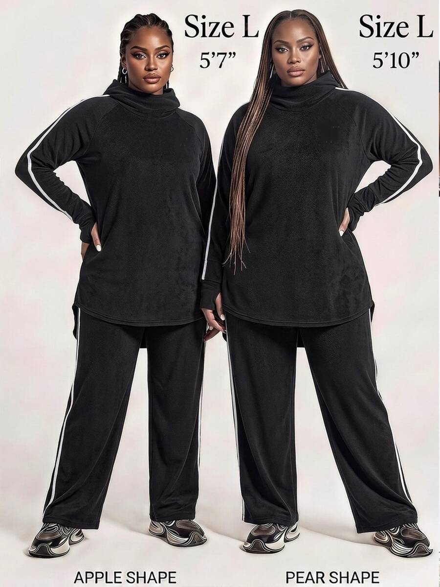 Innovista Innovista Set Olahraga Wanita Hangat Beludru Berkerudung Lengan Panjang Celana Lebar Ukuran Plus Set Gym Set Latihan Pakaian Olahraga Activewear Elastisitas Tinggi - Hitam - View 1