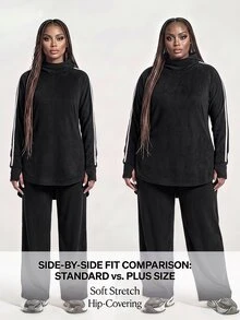 Innovista Innovista Set Olahraga Wanita Hangat Beludru Berkerudung Lengan Panjang Celana Lebar Ukuran Plus Set Gym Set Latihan Pakaian Olahraga Activewear Elastisitas Tinggi - Hitam - View 9