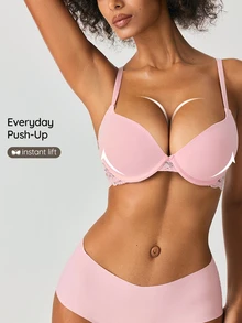 SHAPORA 1pc Women's Pink Lace Patchwork Minimalist Bra Top - Pink - View 2
