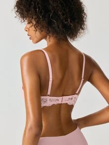 SHAPORA 1pc Women's Pink Lace Patchwork Minimalist Bra Top - Pink - View 3