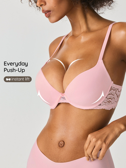 SHAPORA 1 pieza Top de sujetador minimalista con patchwork de encaje rosa para mujer