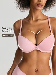 SHAPORA 1pc Women's Pink Lace Patchwork Minimalist Bra Top - Pink - View 4