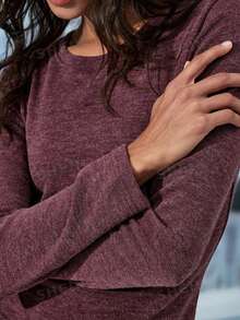 Exploreva Women's Solid Color Hollow Back Ruched Design Outdoor Long Sleeve T-Shirt - Apricot - View 4