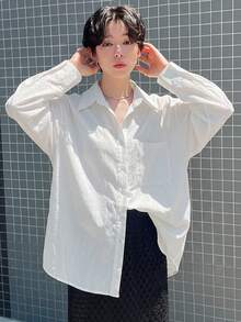 DAZY Women's Solid Color Lapel Hollow-Out Bow Korean Style Long Sleeve Blouse,Fall Clothes - White - View 9