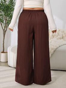 Solflare New F/W Plus Size Brown Irregular Textured Woven Drawstring Pocket Loose Pants For Outings, School, Home, Birthdays, Dates, Work & Casual Wear - Multicolor - View 2