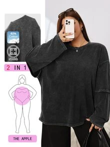 Solflare Plus Size Simple Fashion Crew Neck Long Sleeve T-Shirt For Daily Wear - Black - View 1