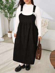 Solflare Plus Size Vacation Casual Elegant Pleated Button Dress Fall Club Formal Black Winter - Black - View 6