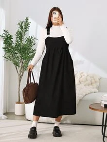 Solflare Plus Size Vacation Casual Elegant Pleated Button Dress Fall Club Formal Black Winter - Black - View 5