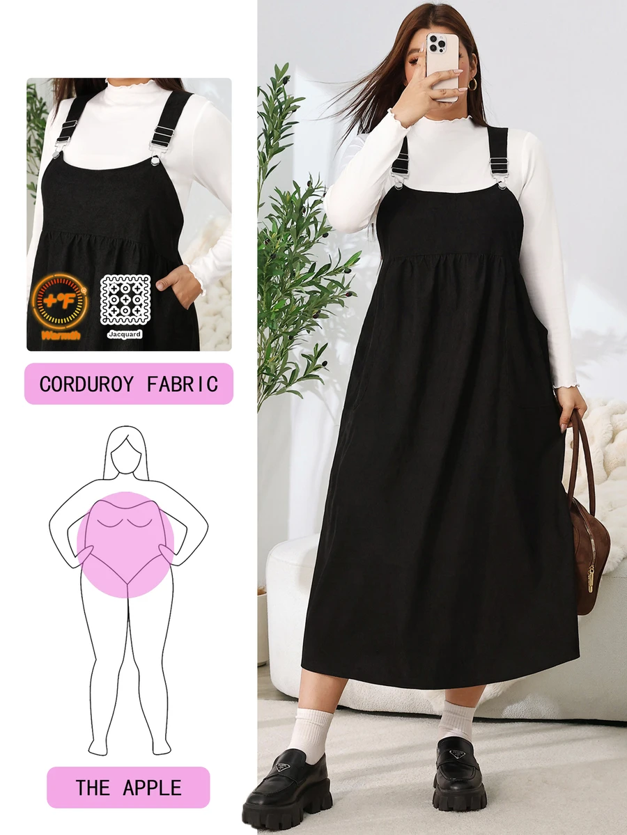 Solflare Plus Size Vacation Casual Elegant Pleated Button Dress Fall Club Formal Black Winter
