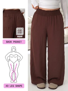 Solflare Plus Size Minimalist Elastic Waist Loose Pants For Daily Wear - Coffee Brown - View 1