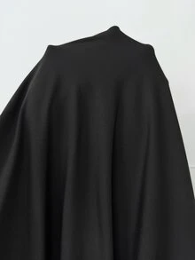 Solflare New F/W Plus Size Black Elegant Minimalist Square-Neck Long-Sleeve Mermaid Dress For Outings, School, Birthdays, Dates, Work & Daily Casual Wear - Black - View 8