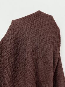 Solflare Plus Size Asymmetrical Hem Long Sleeve Top And Frill Trim Pants 2 Pieces Set - Coffee Brown - View 7