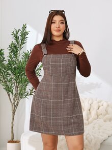 大尺碼法式風鈕扣格紋洋裝 - 彩色 - 查看 8