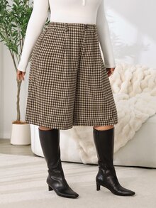 Solflare Plus Size Vintage 1950s Smart Fashion Button Pocket Pleated Bermuda Shorts Fall Office Party - Multicolor - View 7