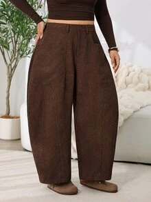 Solflare Quần ống rộng thời trang cài cúc size lớn có túi, phù hợp đi du lịch và nghỉ dưỡng - Cà phê nâu - Xem 6