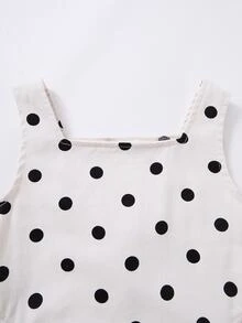 Vestido de mezclilla para niñas de otoño, vestido de mezclilla de algodón lavado con estampado de lunares y tirantes finos, diseño con lazo decorativo en la espalda, desmontable, estilo casual de vacaciones, para la escuela - Blanco - Ver 5