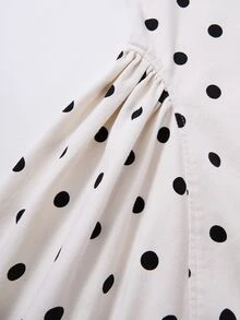 Vestido de mezclilla para niñas de otoño, vestido de mezclilla de algodón lavado con estampado de lunares y tirantes finos, diseño con lazo decorativo en la espalda, desmontable, estilo casual de vacaciones, para la escuela - Blanco - Ver 6