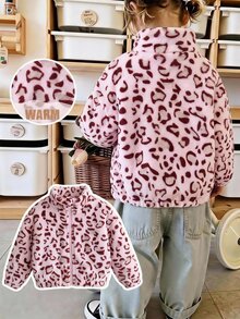 SHEIN Babygirl Cute Versatile Casual Fuzzy Ditsy Floral Long Sleeve Winter Jacket - Multicolor - View 1