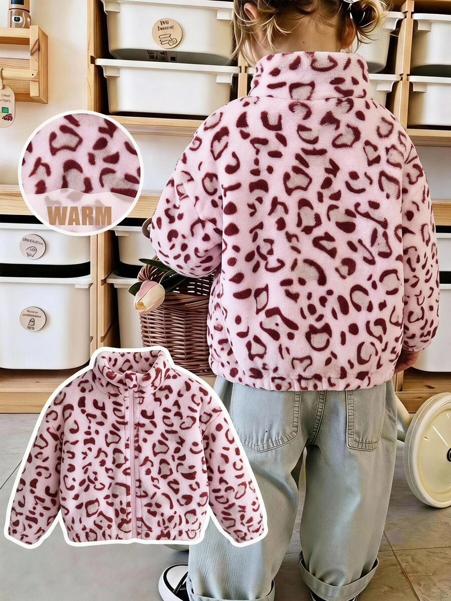 SHEIN Babygirl Cute Versatile Casual Fuzzy Ditsy Floral Long Sleeve Winter Jacket - Multicolor - View 1