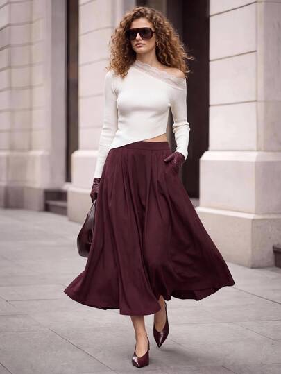 Ontre Jupes pour femmes, mode urbaine moderne, tenue de bureau décontractée chic, style élégant discret Old Money, tenue de navetteur confortable et polyvalente, tenue d'aéroport pour femmes