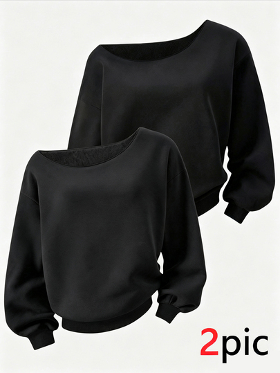 Sparklyn Teen Girls Casual Streetwear Thermal Lined Asymmetrical Shoulder Long Sleeve Sweatshirt, Autumn/Winter Party Groove Groove Black,Halloween