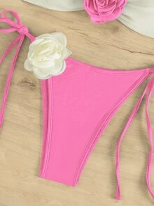 SHEIN Swim 夏季沙灘色塊無肩帶綁帶式比基尼套裝 - 彩色 - 查看 6