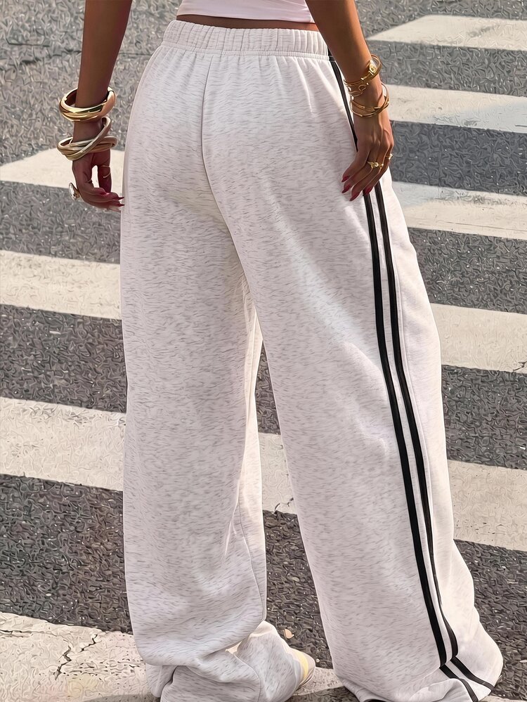 Muchica Black Animal Pattern Print Contrast Tape Side Sweatpants Date Work Summer Streetwear Athletic - Multicolor - View 2