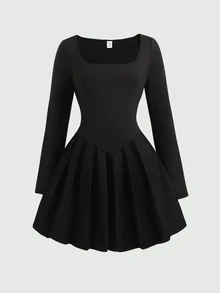 SHEIN Tween Girls Black Spaghetti Strap Dress With Built-In Shorts - Black - View 7