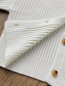 Tween Girls Ribbed Long Sleeve Cardigans, Autumn/Winter - White - View 8