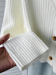 Tween Girls Ribbed Long Sleeve Cardigans, Autumn/Winter - White - View 4