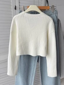 Tween Girls Ribbed Long Sleeve Cardigans, Autumn/Winter - White - View 2