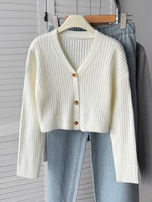 Tween Girls Ribbed Long Sleeve Cardigans, Autumn/Winter - White - View 6