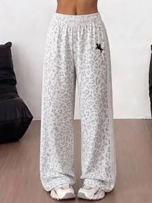 SHEIN 青少年女孩時尚豹紋側條紋對比飾邊長褲 - 彩色 - 查看 6